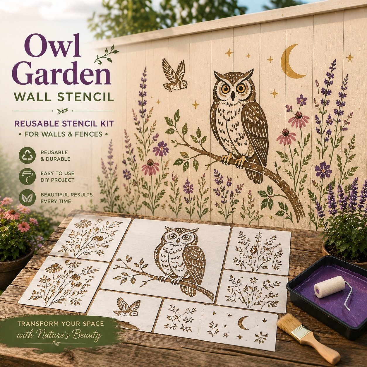 🌿Garden Bloom Wall Stencil Kit | DIY Garden Painting Templates for Every Space