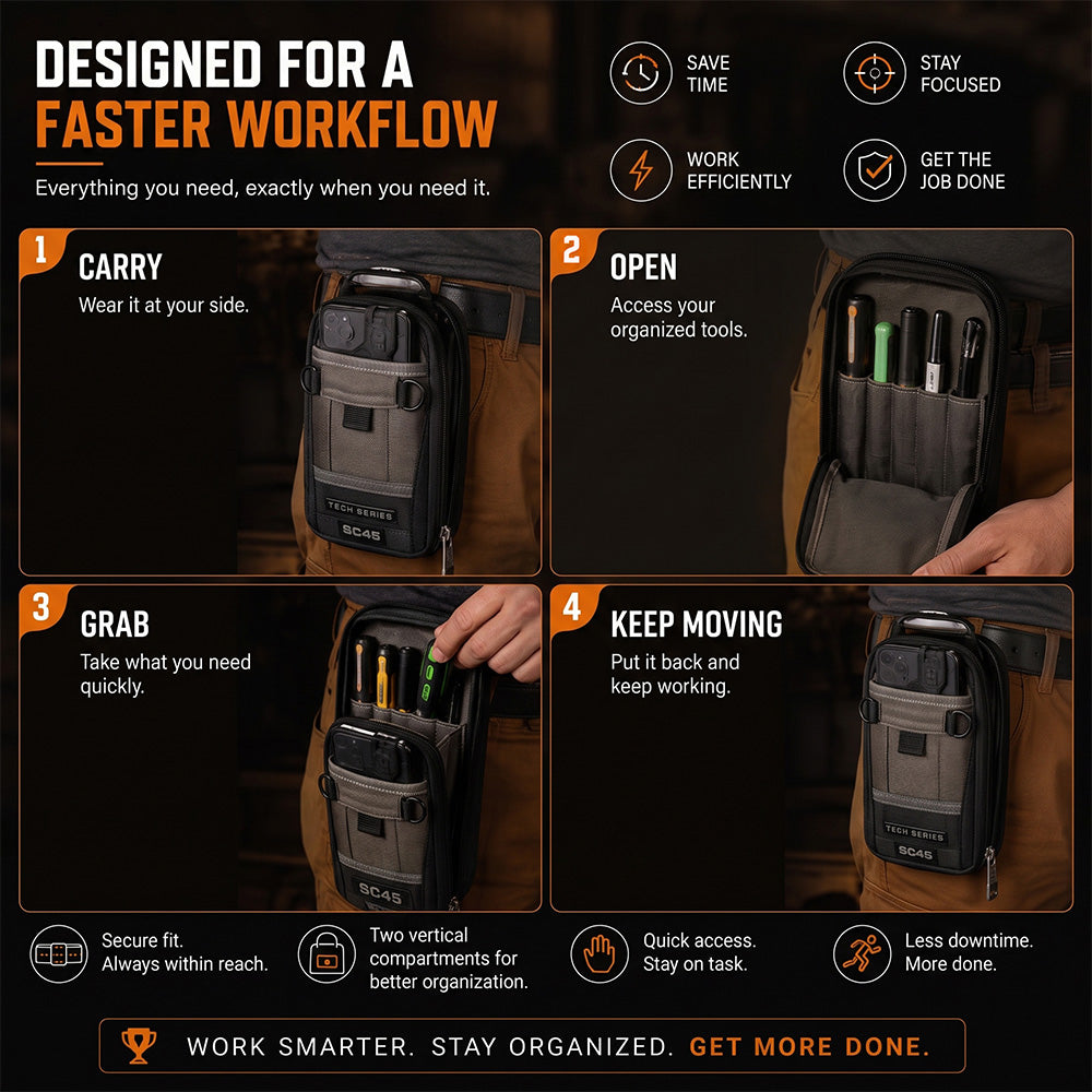 🔧 Compact Technician Tool Pouch with Phone Pocket & Dual-Layer Storage
