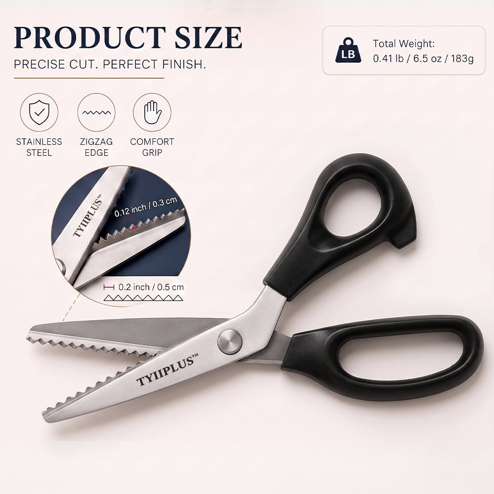 TYIIMAX™ Stainless Steel Pinking Shears – 9.1" Zig Zag Fabric Scissors for Sewing, Quilting, Dressmaking & DIY Crafts