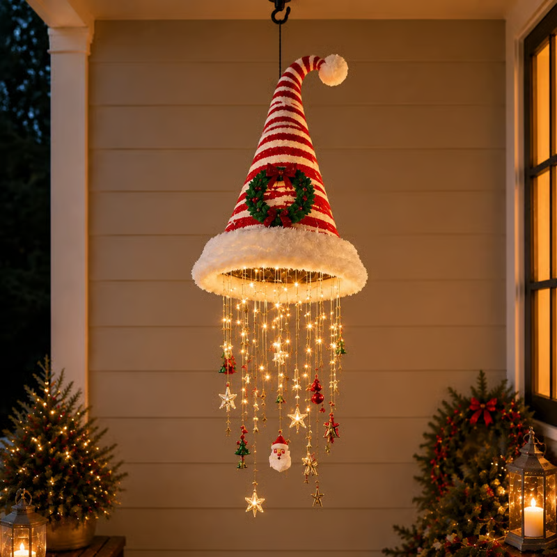 ๐
Lighted Santa Hat Hanging Chandelier ๐ | 3 Styles Warm LED Christmas String Light | Indoor Outdoor Porch Holiday Decor Gift