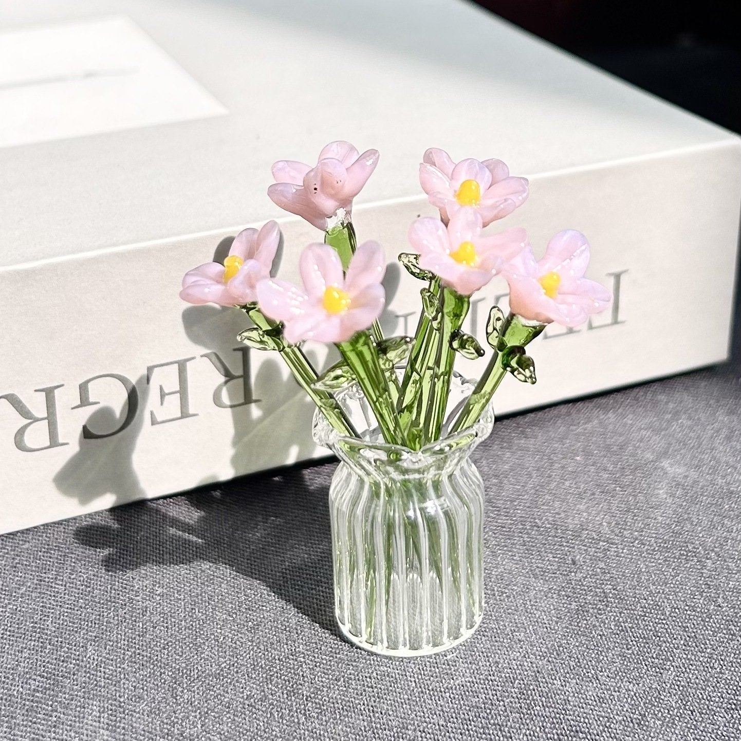 Mini Glass Flower Ornament Crafts Artificial Flower Floral Figurine
