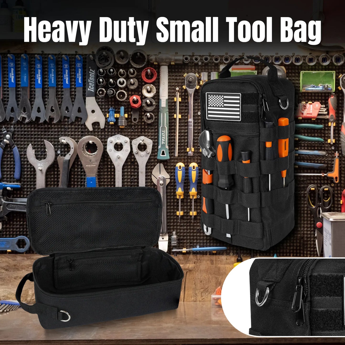 Portable Tool Bag, Heavy Duty Tool Pouch Bag with Shoulder Strap (Tools not Included)