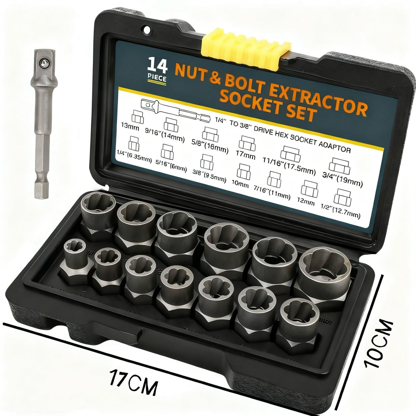 14Pc Impact Bolt & Nut Extractor Set – Stripped Lug & Rounded Bolt Remover for Damaged, Frozen Fasteners