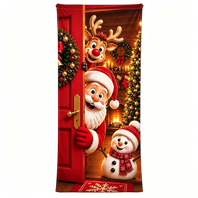 Santa Christmas Door Cover with Elastic Edges | Reusable Holiday Decor