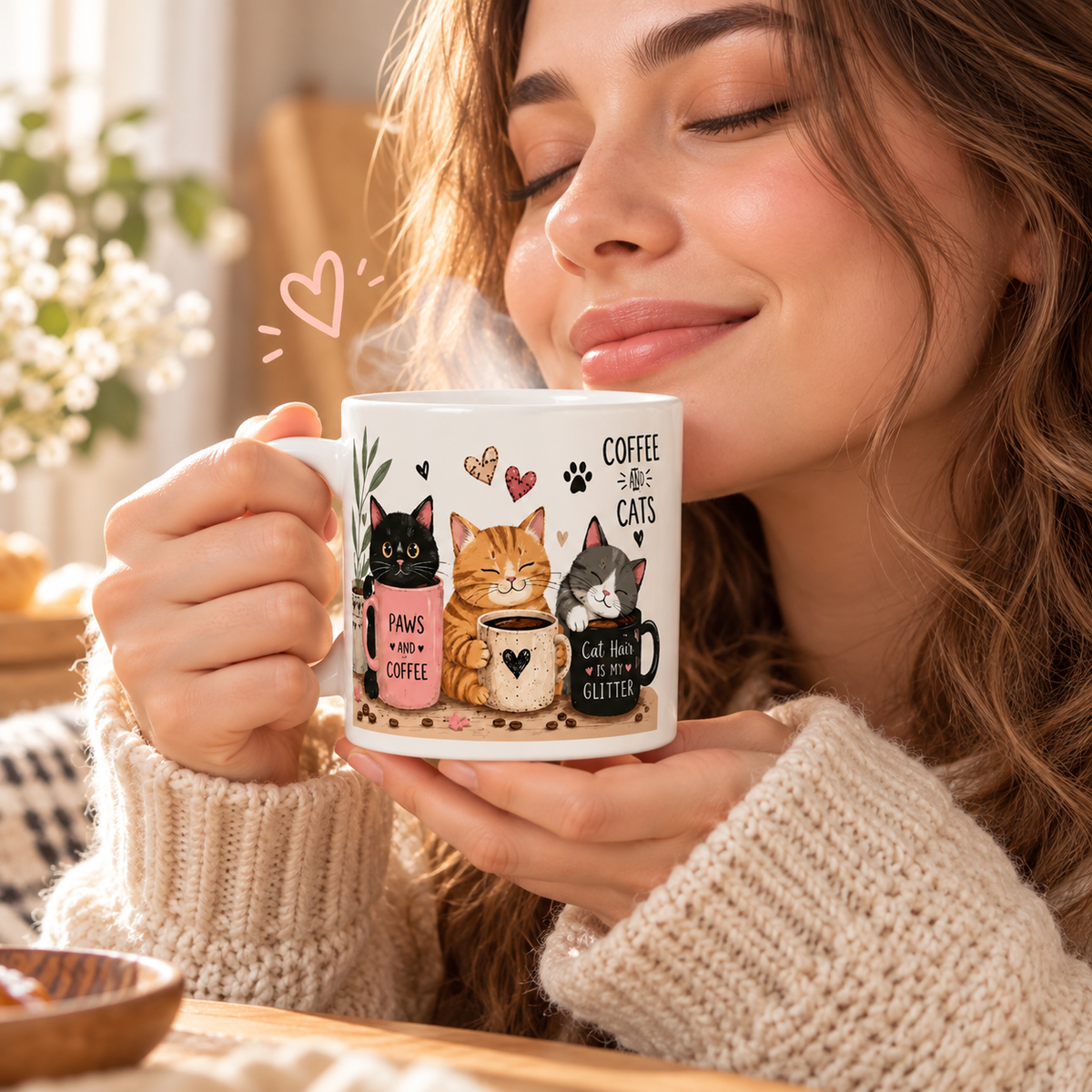 โ๐ฑ Cozy Cat Coffee Mug, Cute Ceramic Cup for Cat Lovers