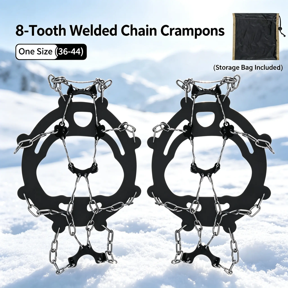 TYII™ 8-Spike Ice Cleats for Shoes – Non-Slip Snow Grips with Stainless Steel Chains for Winter Walking & Hiking