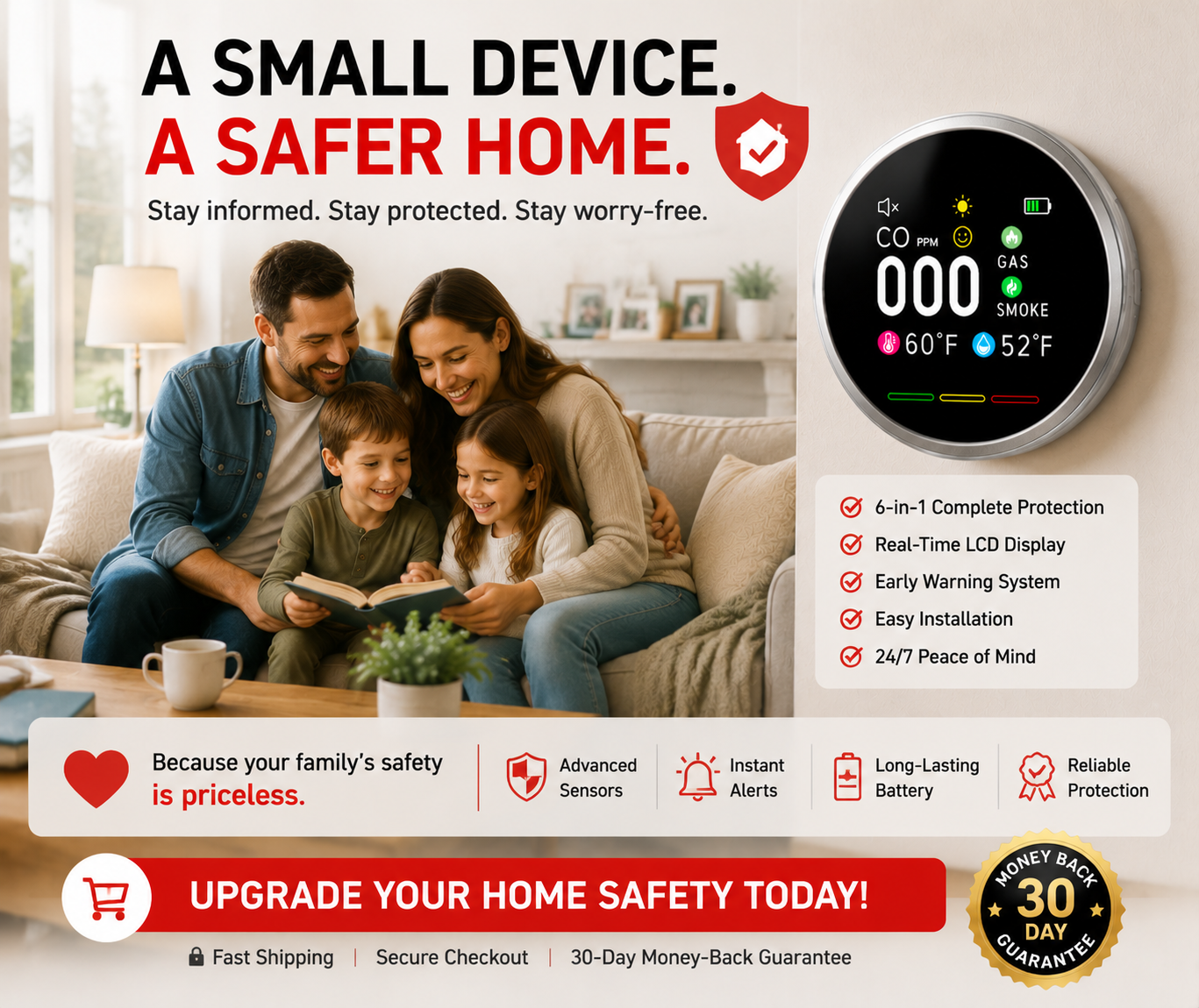 🔥Free Shipping - Smart 6-in-1 Gas Detector – CO Smoke & Gas Leak Alarm With LCD Display