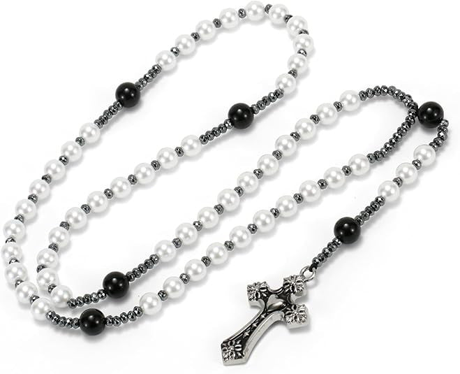 Natural Obsidian Yooperlite Rosary Necklace