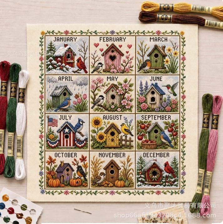 🏡 12-Month Seasons & Holidays Cross Stitch Kit — Relaxing DIY Craft Project for Beginners & Craft Lovers