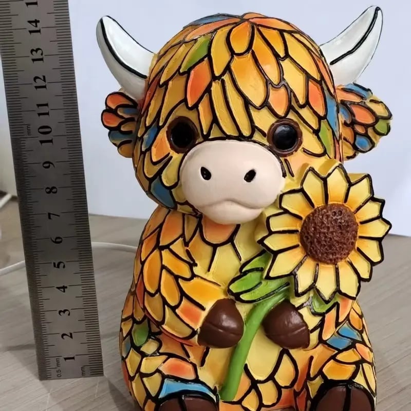 ✨ Creative Highland Cow LED Night Light, Home Cartoon Animal Resin Figurine, Cute Decorative Lamp for Kids' Room & Living Area, Table Bedside Lamp, USB Powered Lamp