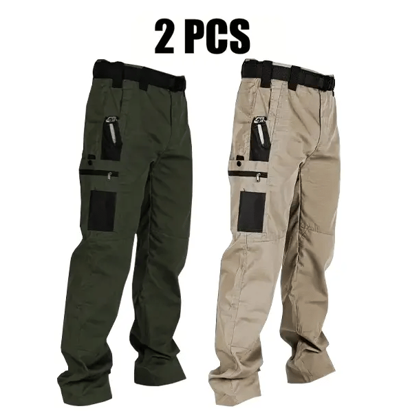 Men's Waterproof Tactical Work Pants - Solid Color with Multi-Pockets for Outdoor Activities