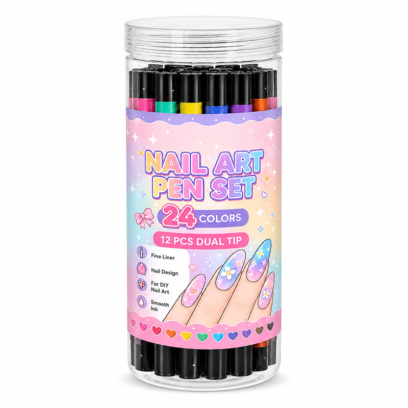 🌈24 Colors Dual Ended Nail Art Pens Set