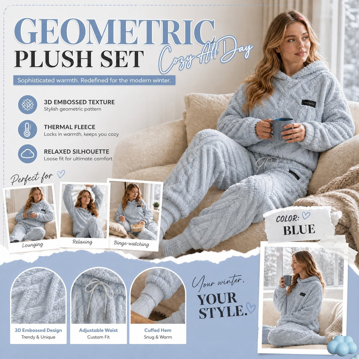 🍂 Embossed Geometric Plush Set – Timeless Comfort & Effortless Style For Every Occasion🍂