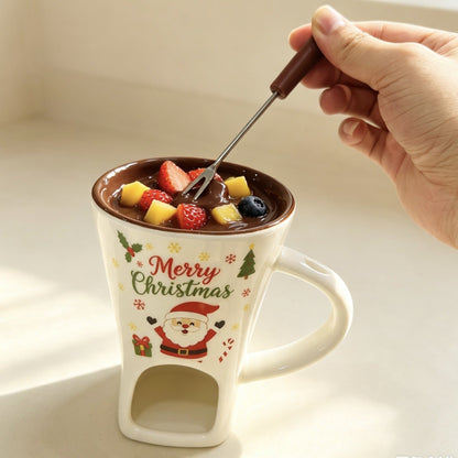 🍪Ceramic Chocolate and Cheese Fondue Melter Mug with Fork☕