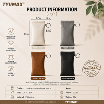 TYIIMAX™ Minimalist PU Leather Eyeglasses Pouch – Portable Sunglasses Case with Built-In Cleaning Cloth & Key Ring