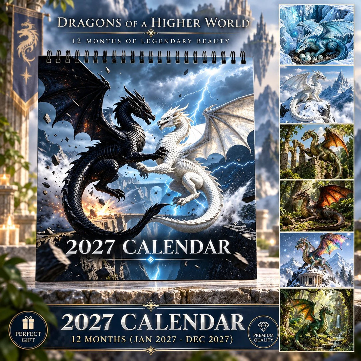 Dragons World 2027 Wall Calendar – 12-Month Epic Fantasy Dragon Calendar, Mystical Legendary Art Hanging Planner for Dragon Lovers