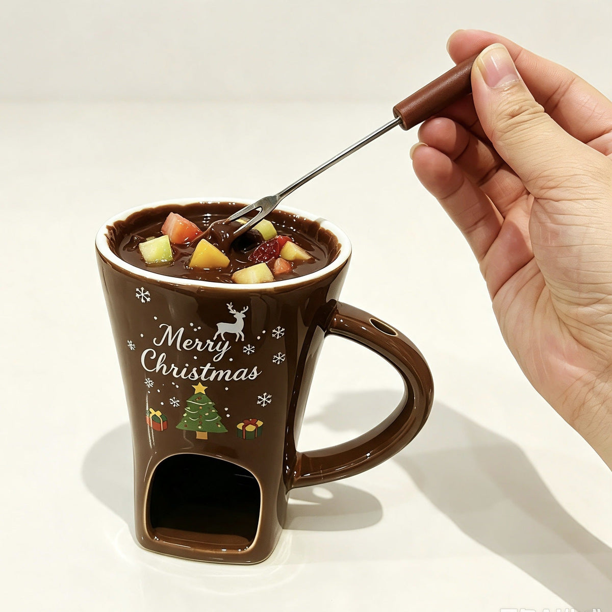 🍪Ceramic Chocolate and Cheese Fondue Melter Mug with Fork☕
