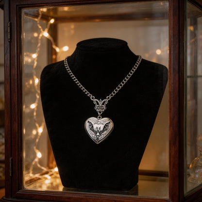 Gothic Bat Heart Locket – Vintage Necklace for Witchy Girls