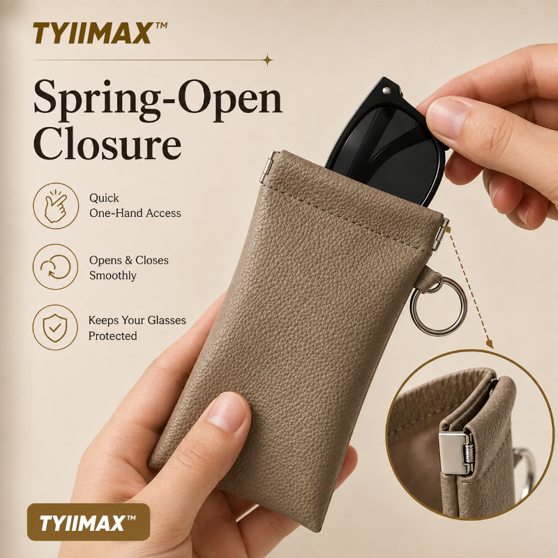 TYIIMAX™ Minimalist PU Leather Eyeglasses Pouch – Portable Sunglasses Case with Built-In Cleaning Cloth & Key Ring