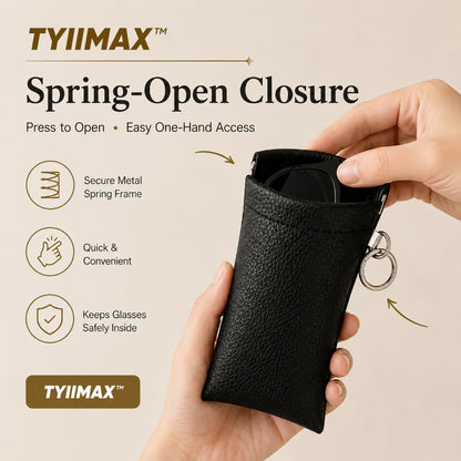 TYIIMAX™ Minimalist PU Leather Eyeglasses Pouch – Portable Sunglasses Case with Built-In Cleaning Cloth & Key Ring