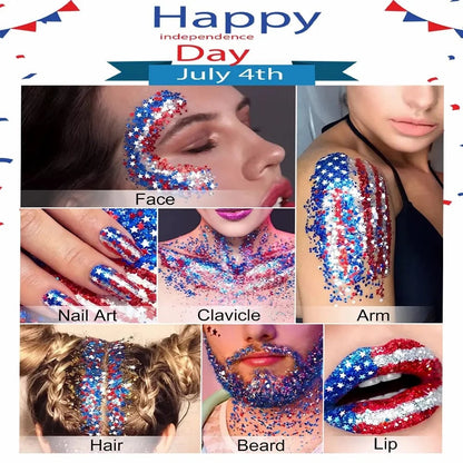 🦅🔔4th of July Glitter Stick🎇 Red, White & Blue Body & Hair Sparkle