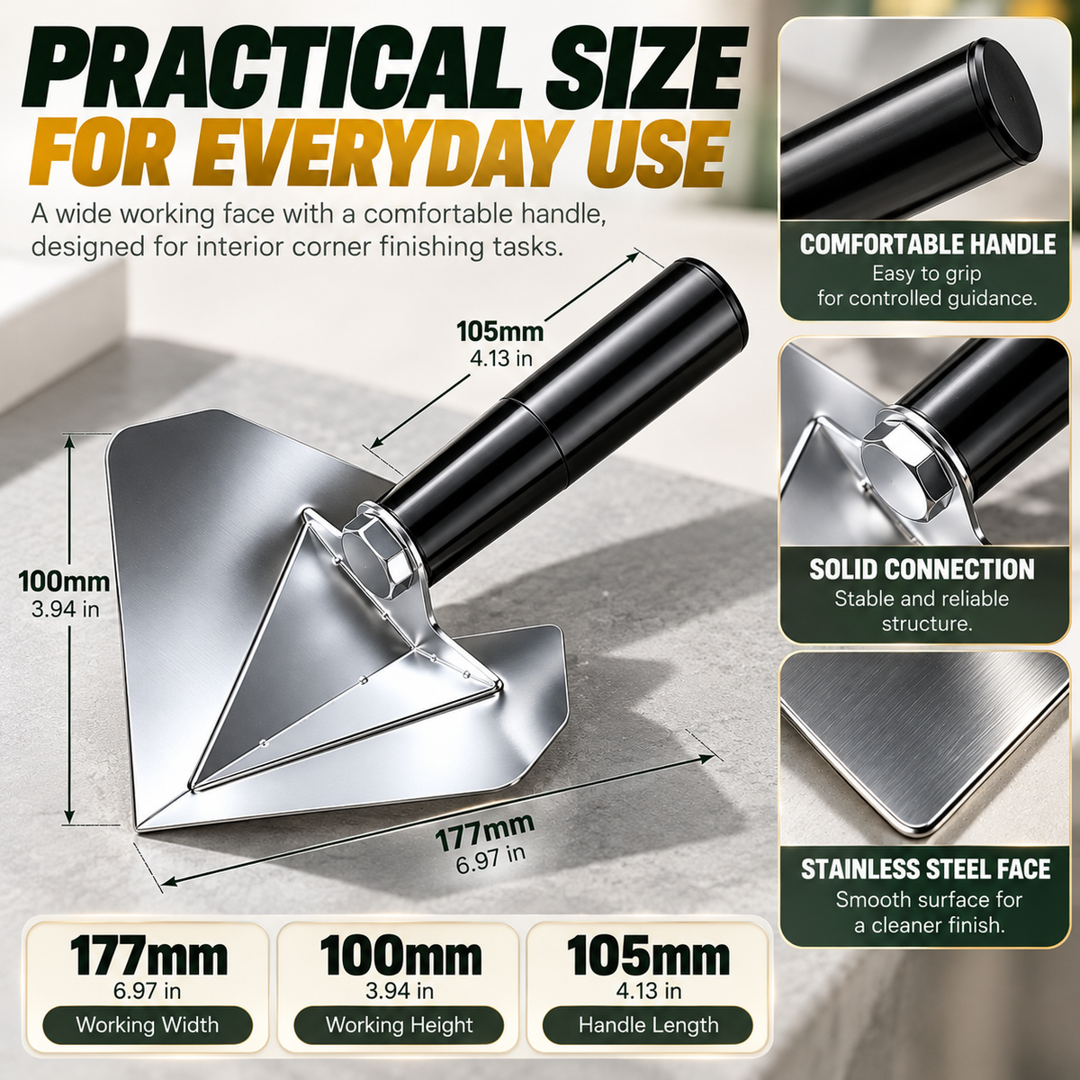 Corner Finishing Trowel – Stainless Steel Plaster & Putty Tool for Interior Wall Corners