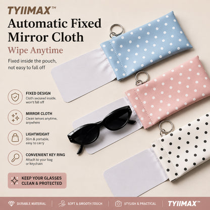 TYIIMAX™ Minimalist PU Leather Eyeglasses Pouch – Portable Sunglasses Case with Built-In Cleaning Cloth & Key Ring