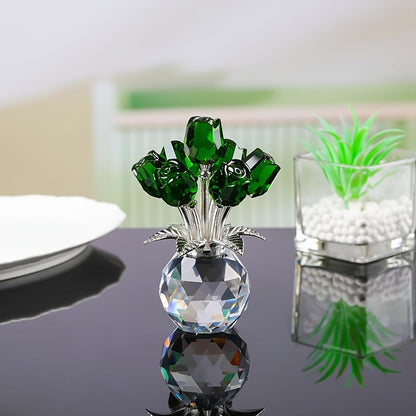 🎁Mother's Day Sale❤️ Crystal Colourful Rose Flower Collectible Figurine with Vase