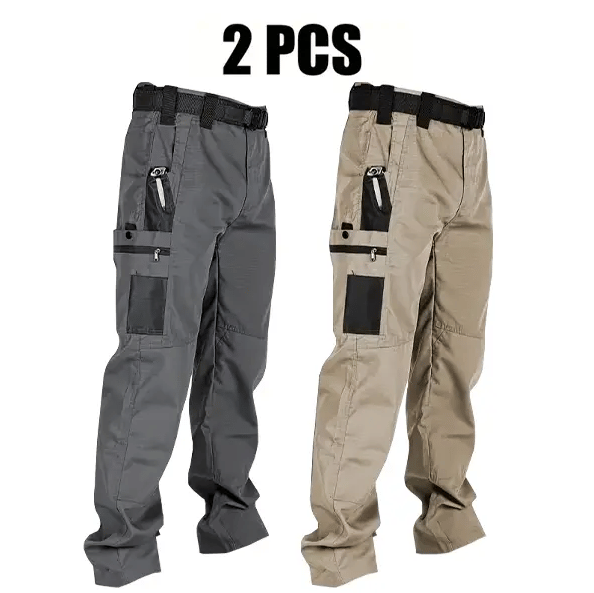 Men's Waterproof Tactical Work Pants - Solid Color with Multi-Pockets for Outdoor Activities
