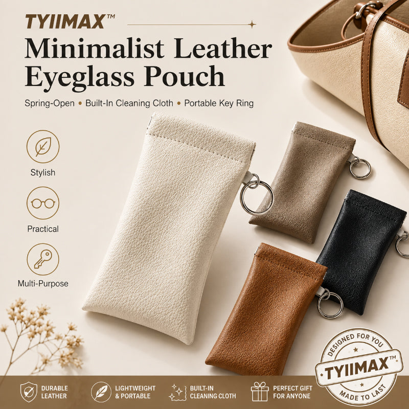 TYIIMAX™ Minimalist PU Leather Eyeglasses Pouch – Portable Sunglasses Case with Built-In Cleaning Cloth & Key Ring