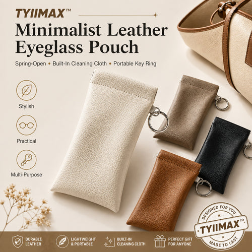 TYIIMAX™ Minimalist PU Leather Eyeglasses Pouch – Portable Sunglasses Case with Built-In Cleaning Cloth & Key Ring