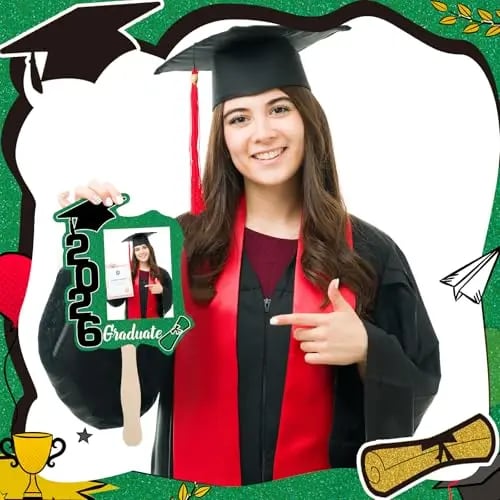 🎓Class of 2026 Graduation Fan Set (24 Pack) — Double-Sided Photo Props with Handles