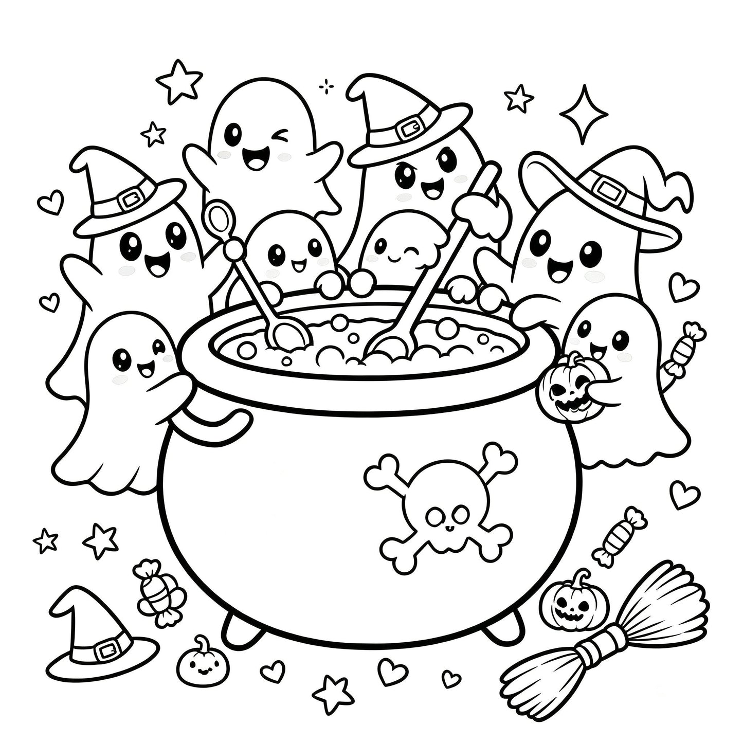👻🎨Spooky & Cute Bold and Easy Coloring Book – A Whimsical Halloween Adventure (✨Hardcover)