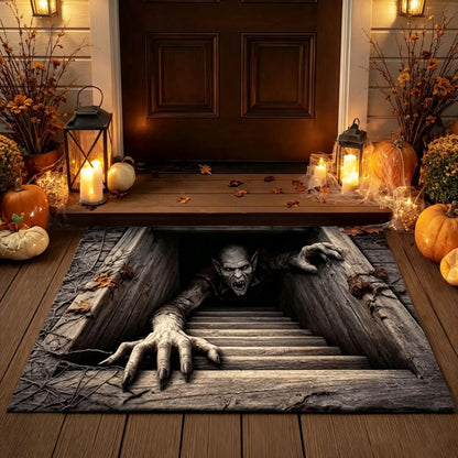 🎃 Halloween Front Door Mat – Visual Skull & Clown Horror Rug 💀