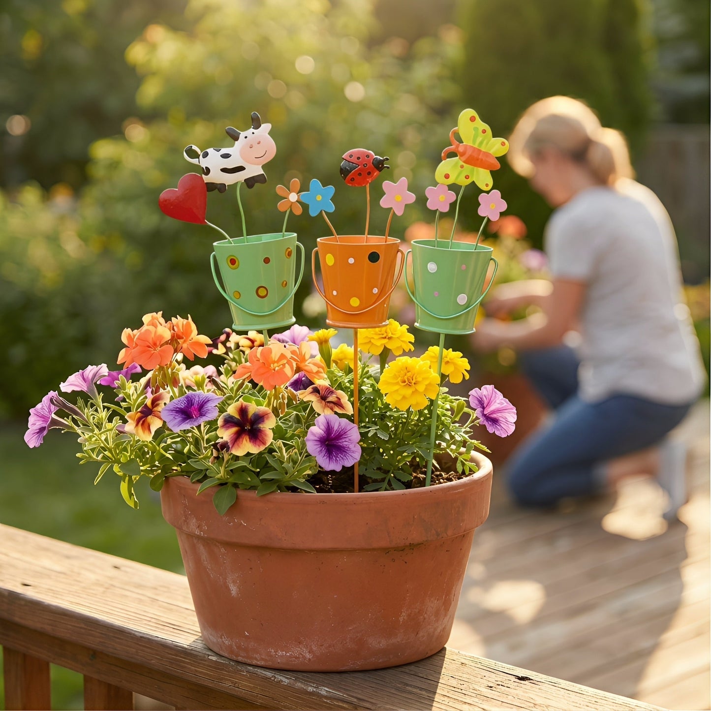 🔥Set of 3 Metal Flower Pot Garden Stakes