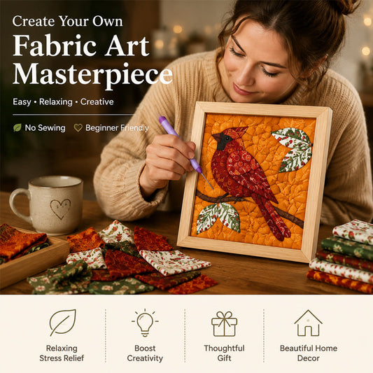 🧵 No-Sew Kinusaiga Fabric Art Kit – DIY Fabric Tucking Wall Art with Frame & Tools