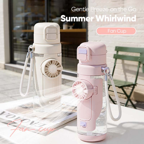 Portable 2-in-1 Water Bottle with Mini Fan – Stay Cool & Hydrated Anywhere