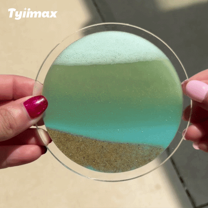 Handmade Ocean Wave Flow Art Coaster – Coastal Resin Beach Drink Coaster