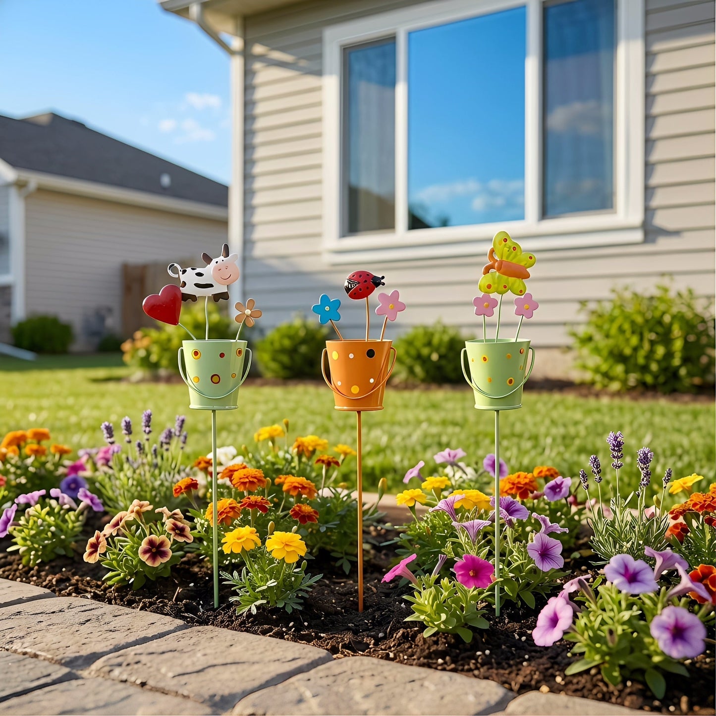 🔥Set of 3 Metal Flower Pot Garden Stakes
