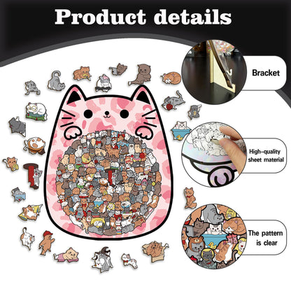 TYIIMAX™ Cat Wooden Jigsaw Puzzle – 135-Piece Cat-Shaped Puzzle with Tiny Cat Pieces & Display Stand