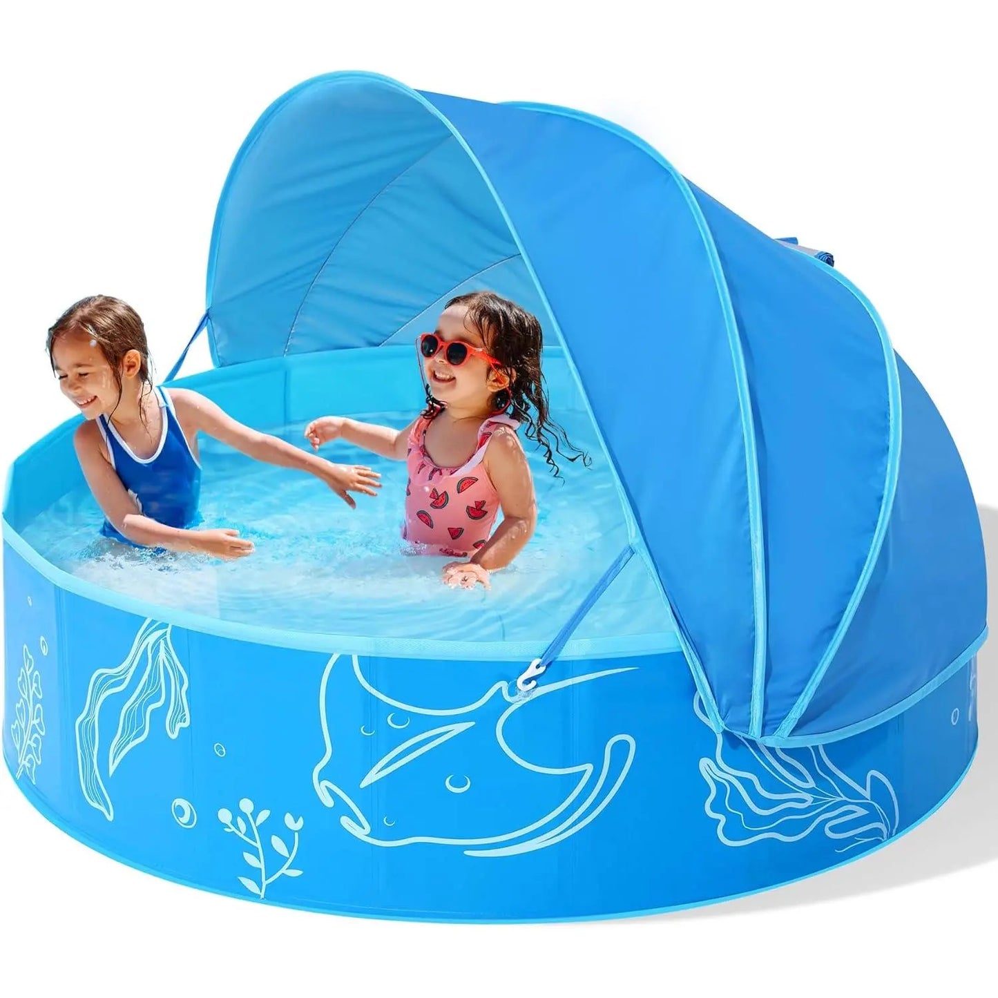 Foldable Kids Pool with Canopy – Portable Baby Splash Pool & Beach Tent for Toddlers, Kids & Pets