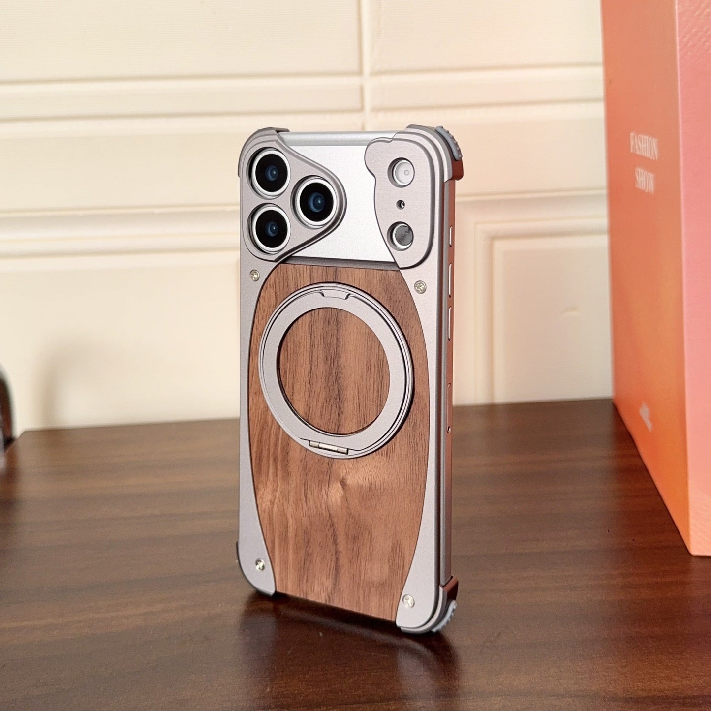 Premium Wood & Aluminum Magnetic Phone Case with Stand