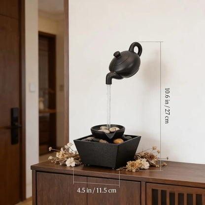 TYIIMAX™ Zen Floating Teapot Fountain – LED Indoor Water Fountain for Home & Office Décor
