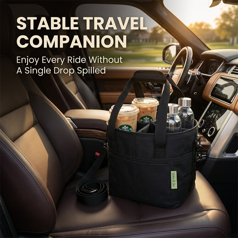 Family Size 4-Compartment Drink Carrier Bag for Coffee Cups & Tumblers