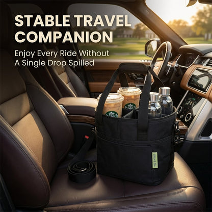 Family Size 4-Compartment Drink Carrier Bag for Coffee Cups & Tumblers