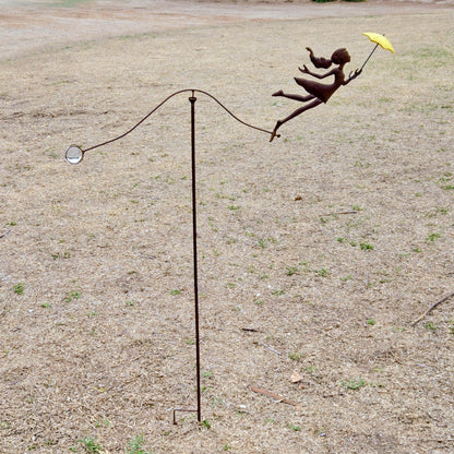 Rustic Metal Girl Balance Garden Stake – Kinetic Wind Balancer with Umbrella, Vintage Outdoor Yard Art