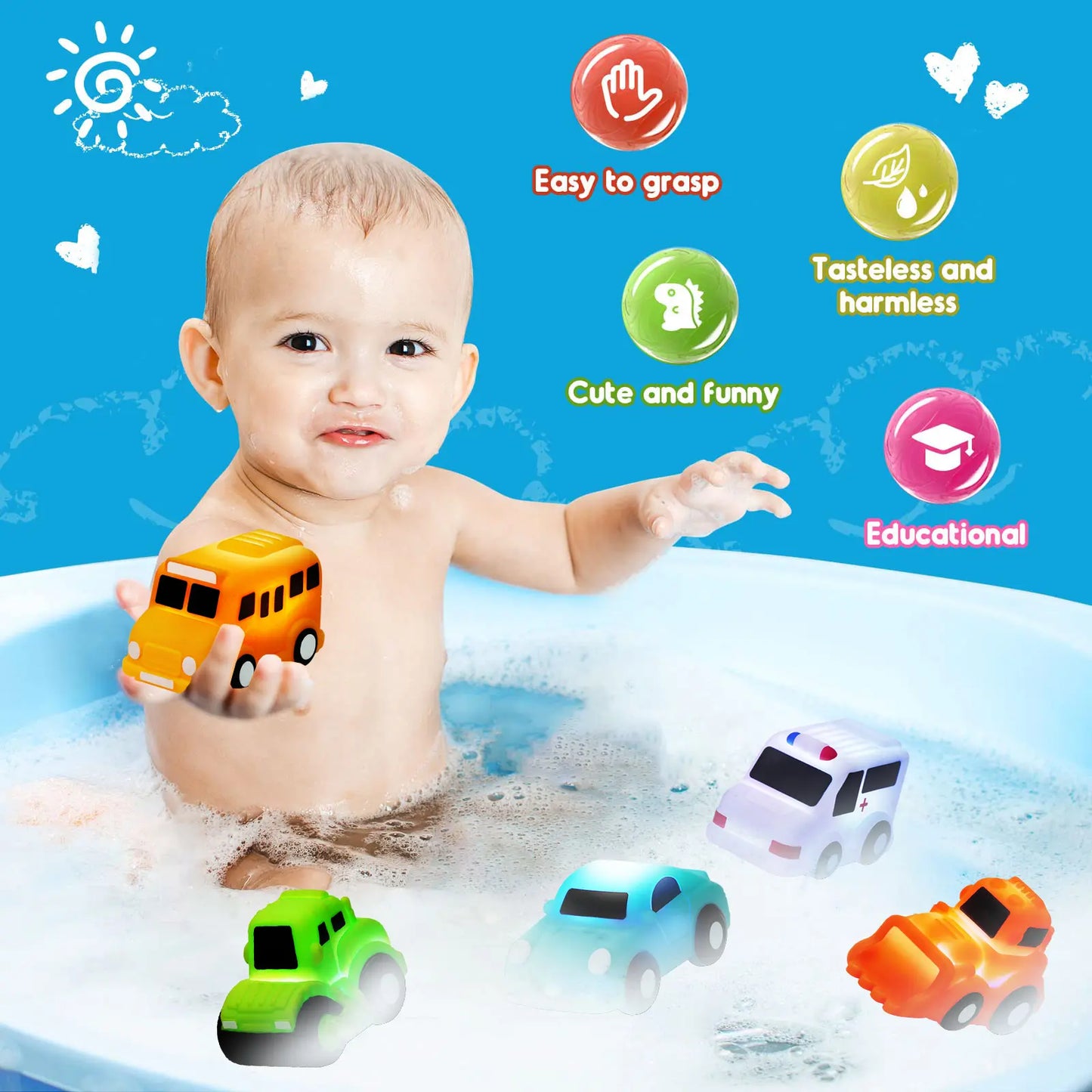 Light Up Bath Toy Cars – Water Activated Floating Vehicle Toys for Todlers