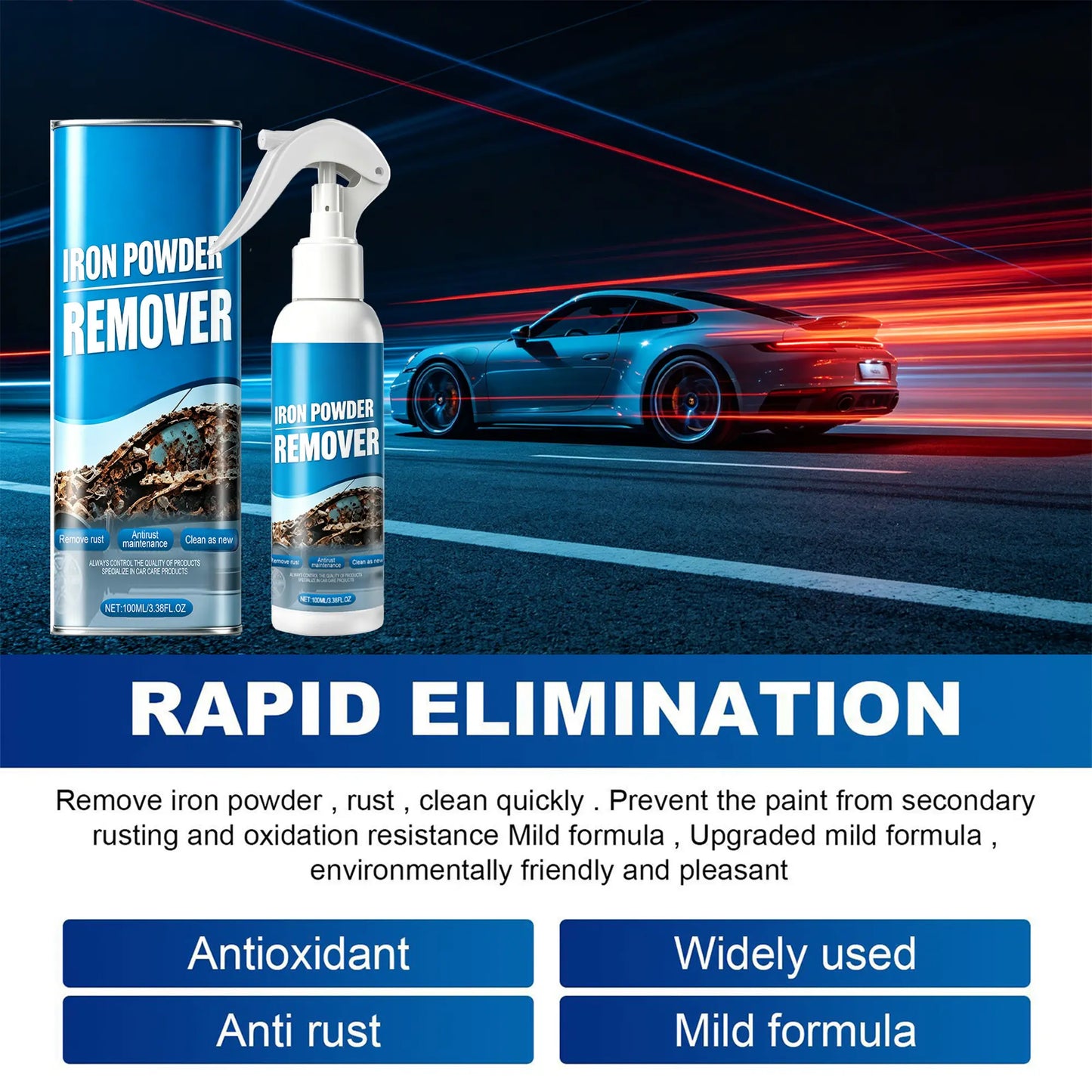 100ML Iron & Rust Remover Spray – Fast-Acting Wheel Cleaner for Rims, Paint & Metal Surfaces