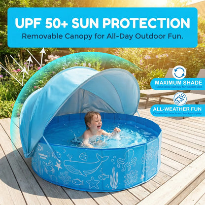 Foldable Kids Pool with Canopy – Portable Baby Splash Pool & Beach Tent for Toddlers, Kids & Pets