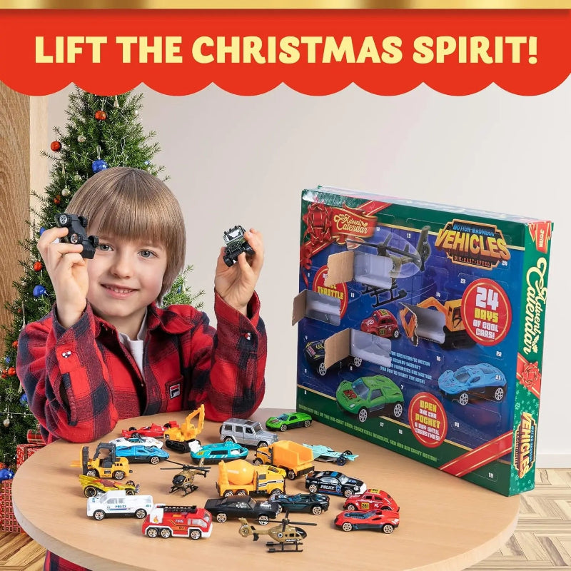 TYIIMAX™ 2026 Christmas Car Advent Calendar – 24 Die-Cast Vehicles for Kids, Daily Countdown Surprises